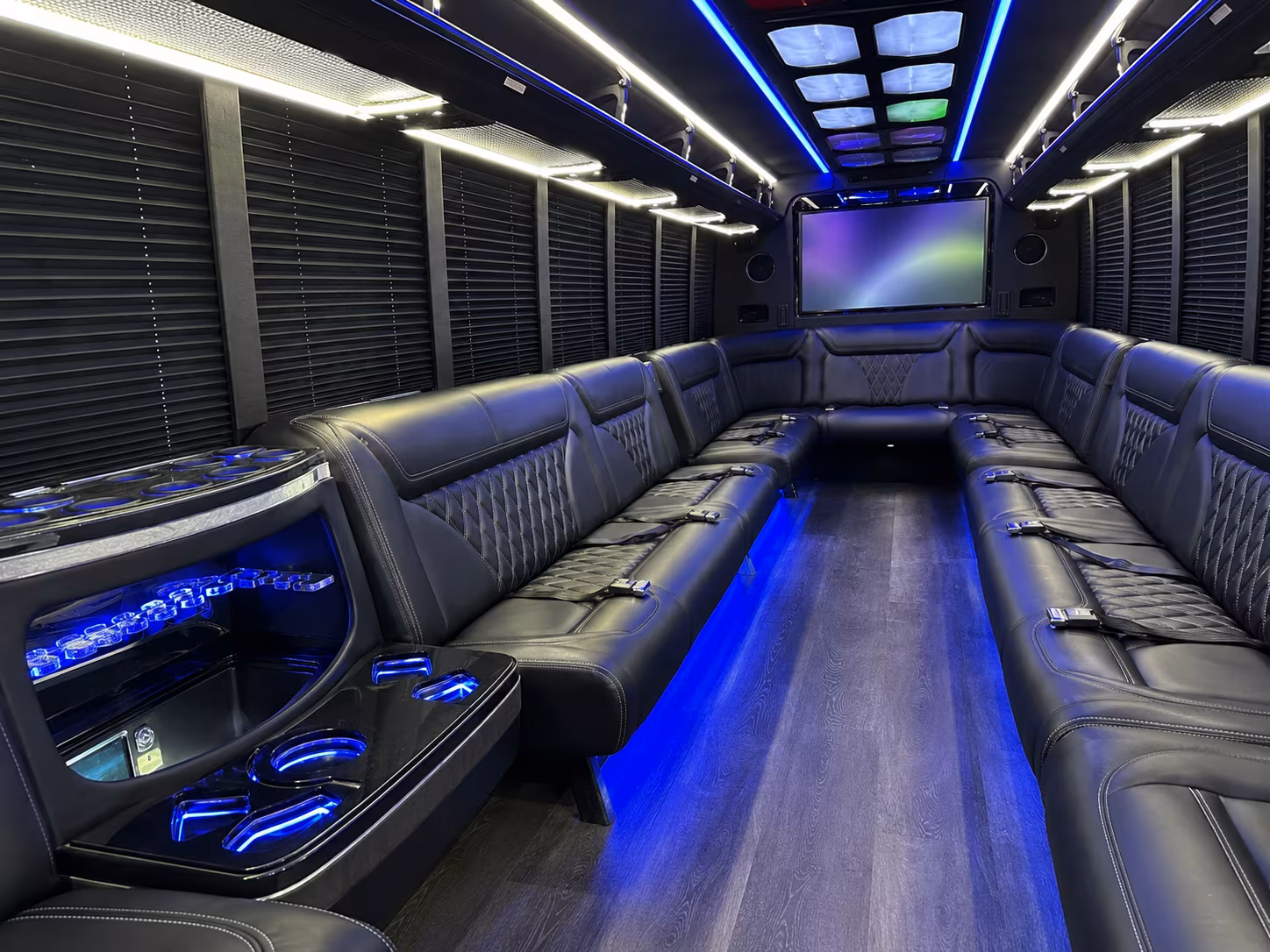 waco 20 passenger party bus inside