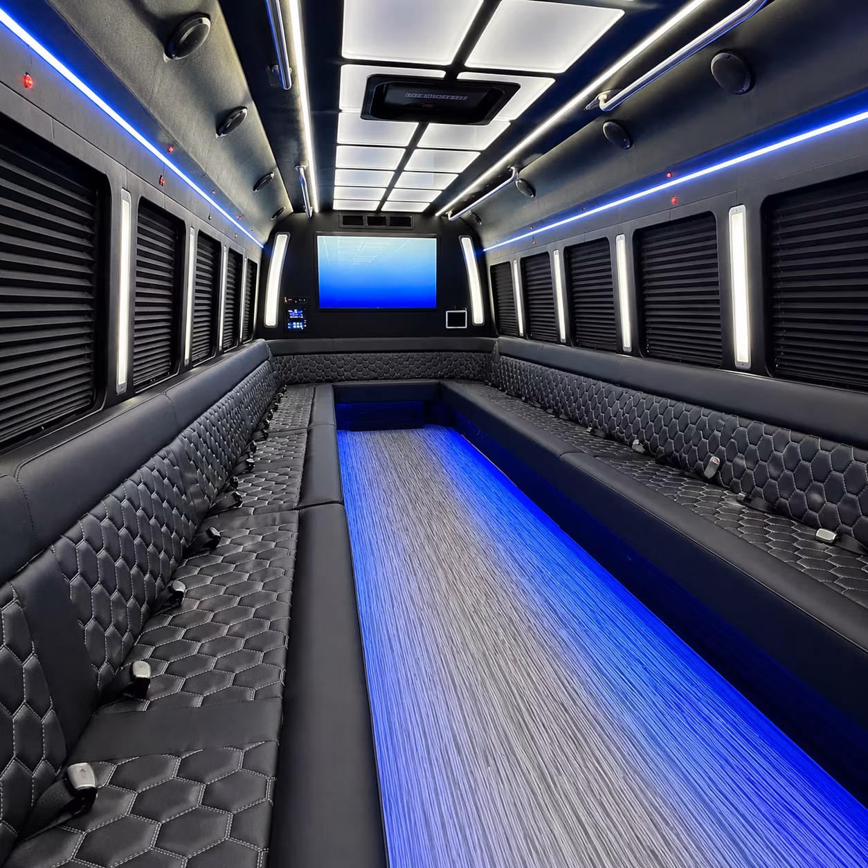 waco 50 passenger party bus inside